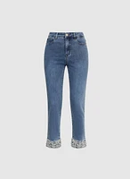 Pearl Embellished Straight-Leg Jeans