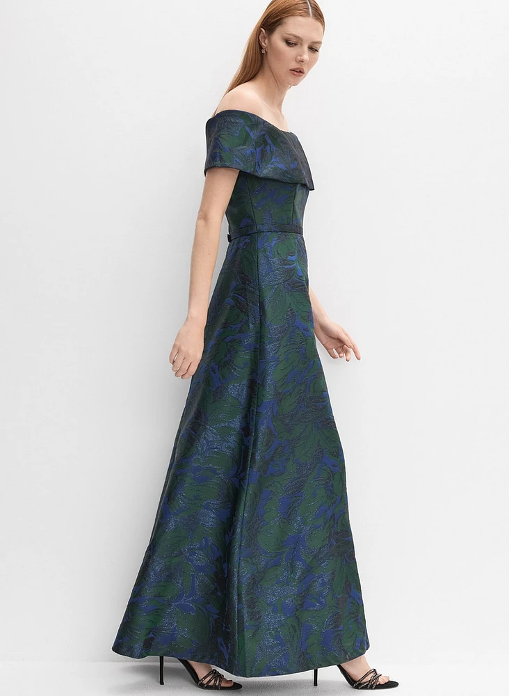 Floral Jacquard Off-Shoulder Dress