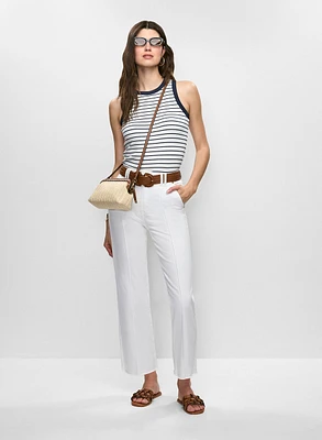 Striped Rib-Knit Tank Top & Straight Leg Denim Capris