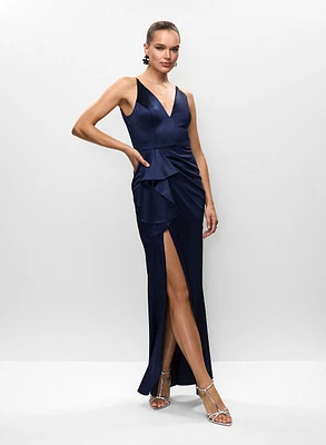 V-Neck Satin Flounce Dress