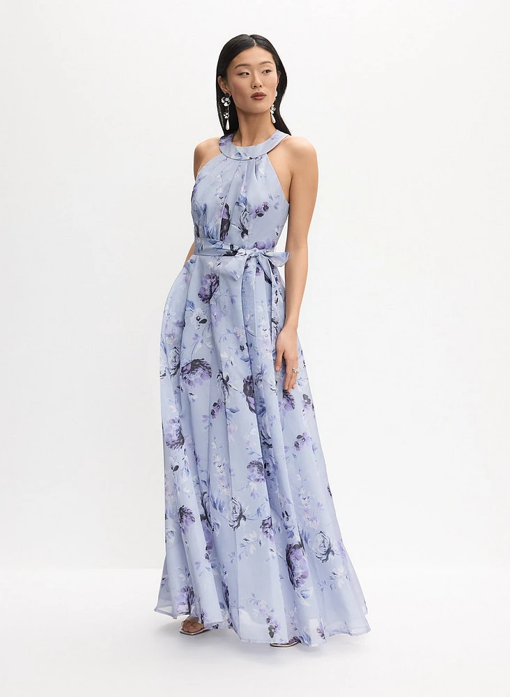 Robe de soirée florale à col licou