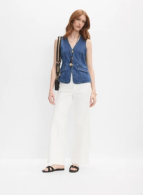 Veste sans manches en jean et jean à jambe large