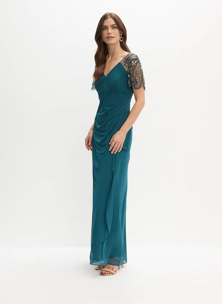 BA Nites - Beaded Sleeve Evening Dress