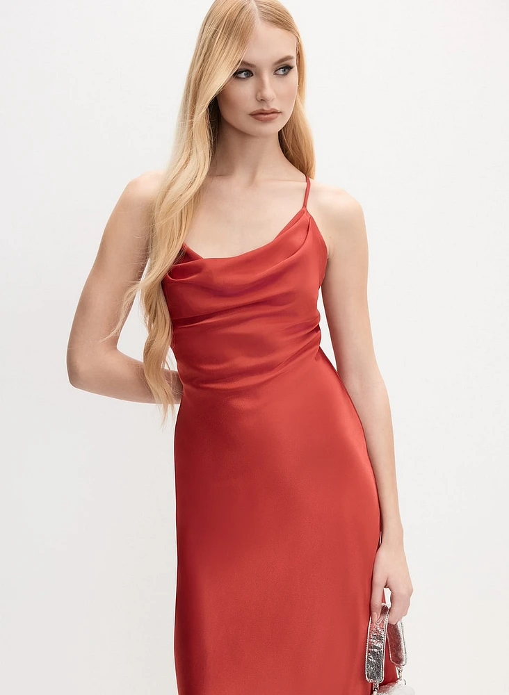 Cowl Neck Satin Slip Dress