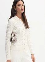 Embellished Knit Polo Cardigan