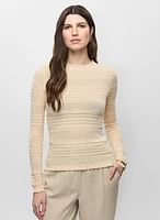 Ruffled Pointelle Knit Sweater