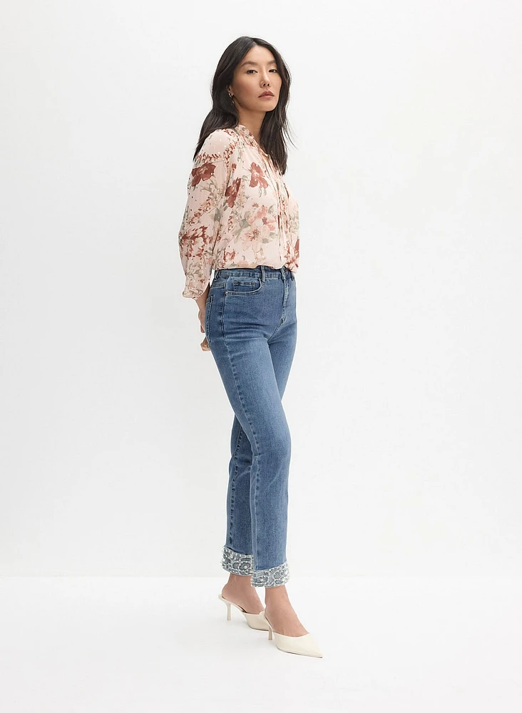 Pearl Embellished Straight-Leg Jeans