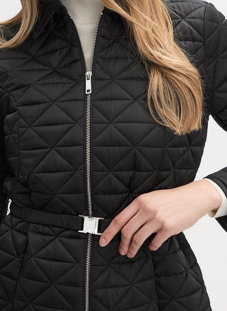 Belted Diamond Quilt Coat