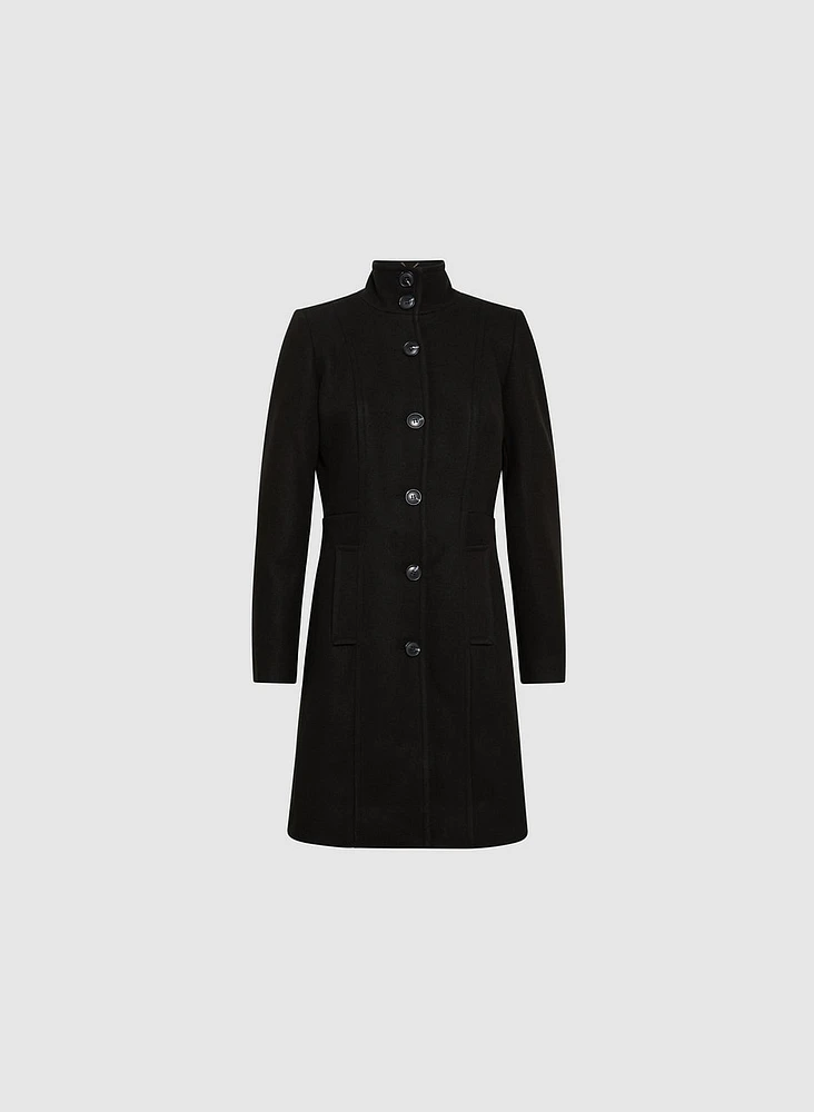 Stand Collar Wool-Blend Coat