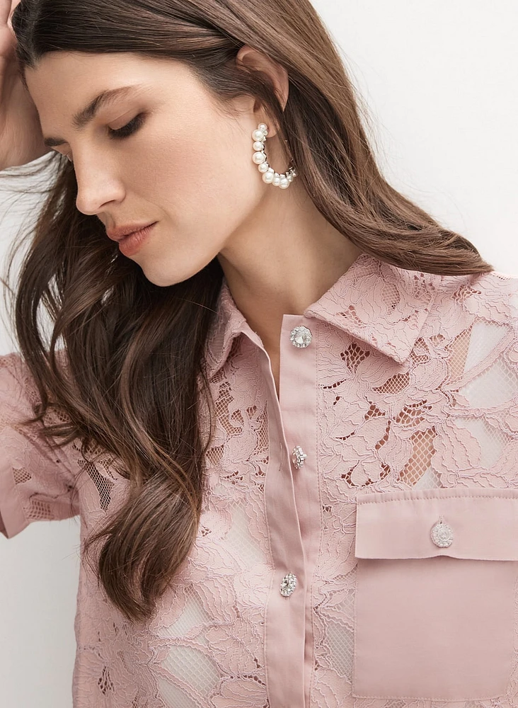 Pearl Button Lace Blouse