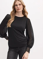 Lace Cuff Crew Neck Top