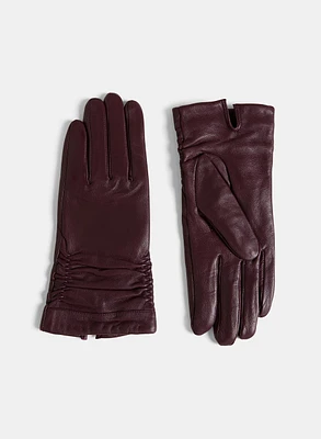 Ruched Detail Leather Gloves