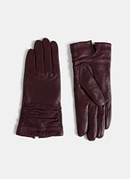 Ruched Detail Leather Gloves