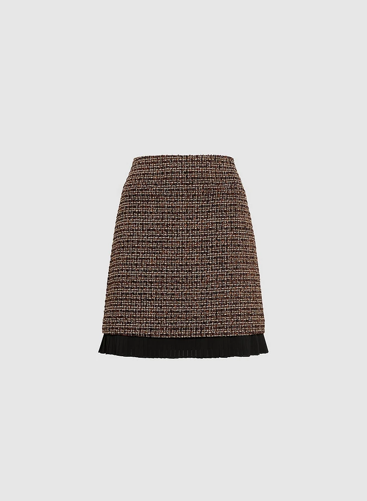 Pleated Hem Bouclé Skirt