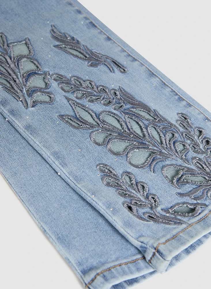 Embroidered Straight-Leg Jeans