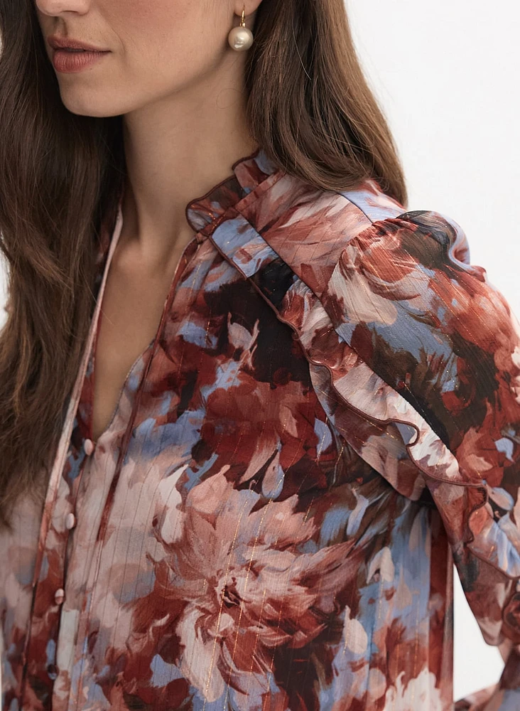 Floral Frilled Neck Blouse