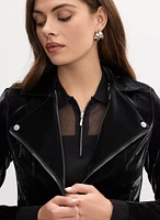 Joseph Ribkoff - Faux Fur Collar Vegan Leather Jacket