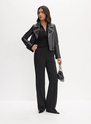 Vegan Leather Jacket & Wide Leg Pants