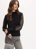 Lace Inset Balloon Sleeve Sweater