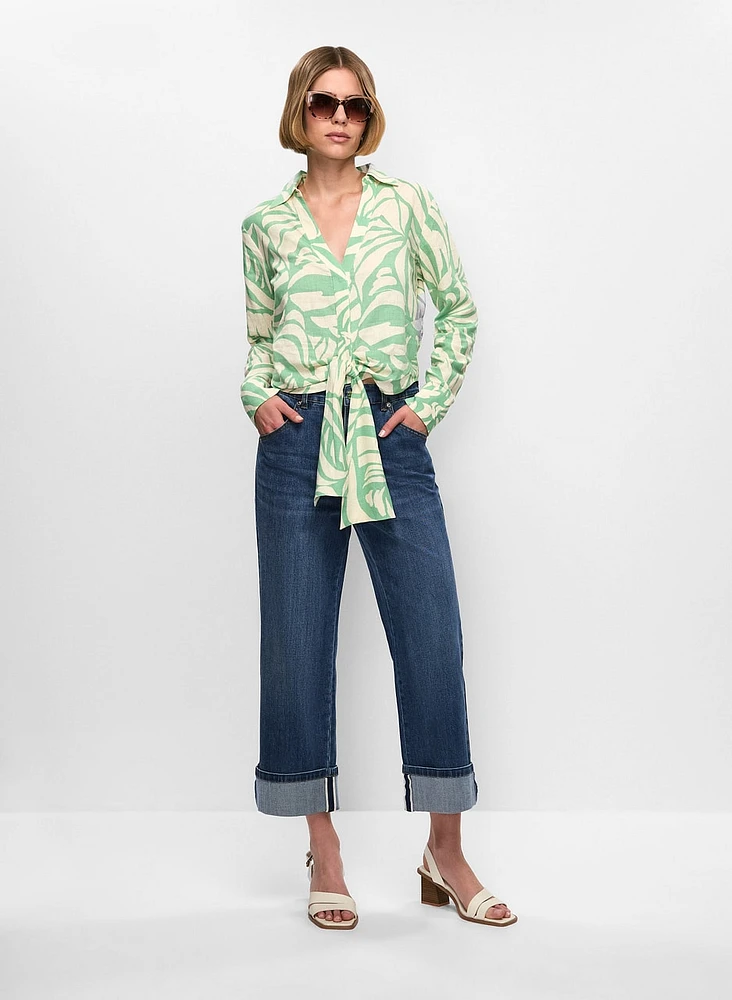 Knotted Blouse & Rolled Hem Jeans