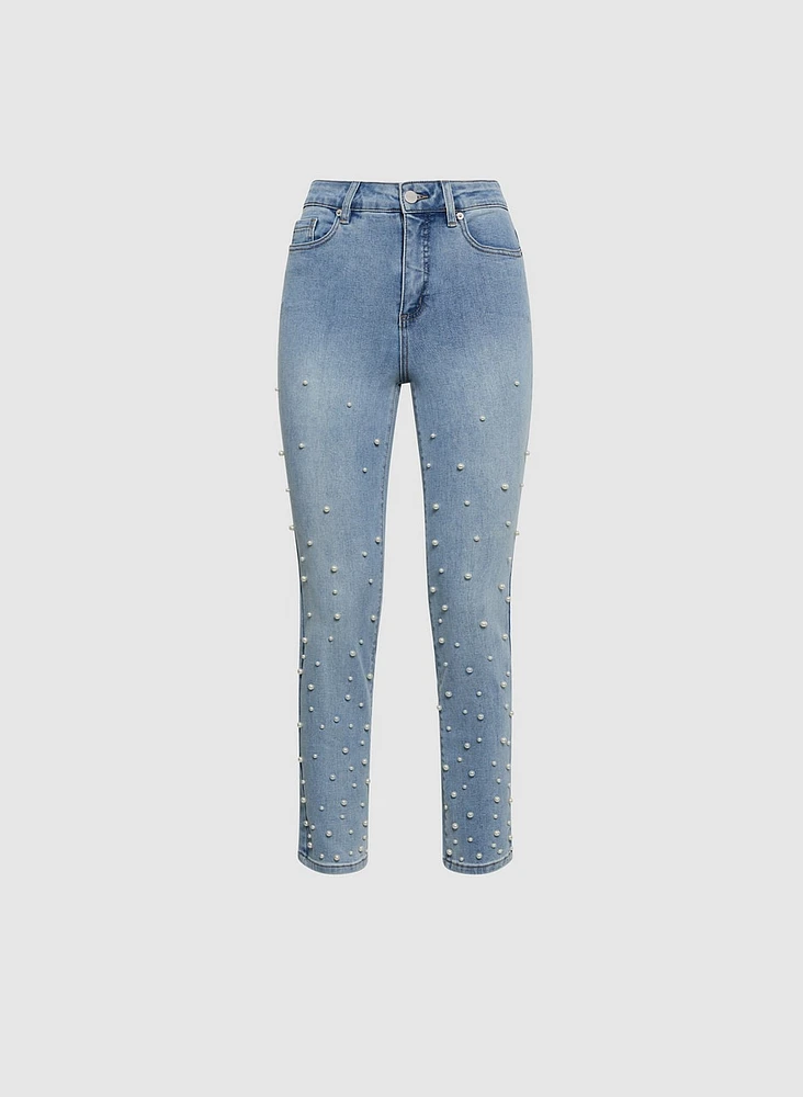 Pearl Detail Slim Leg Jeans