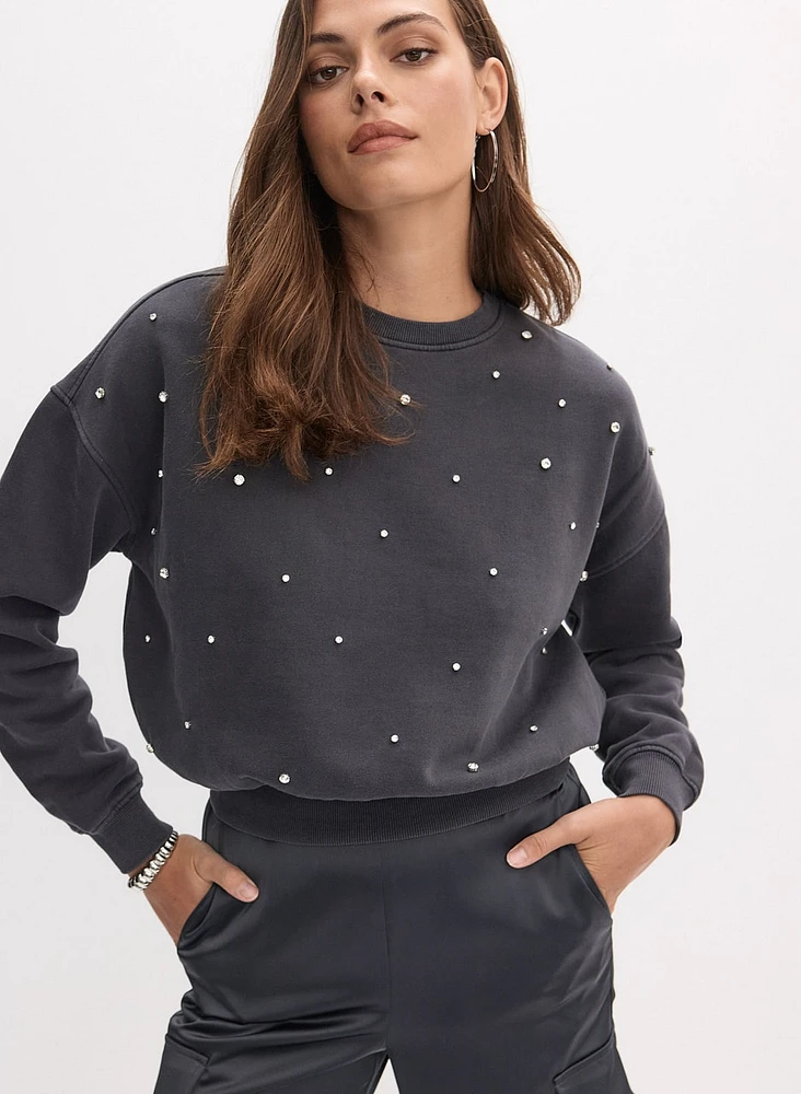 Rhinestone Embellished Cotton Sweatshirt