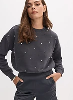 Rhinestone Embellished Cotton Sweatshirt