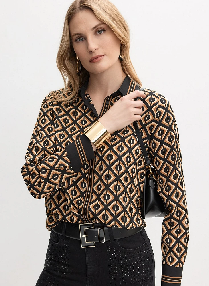 Geometric Button-Down Blouse