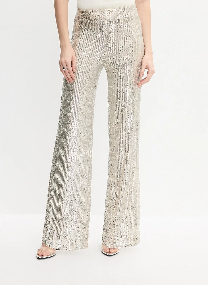 Sequined Wide-Leg Pants