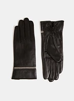 Ball Chain Embellished Leather Gloves