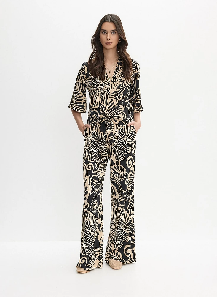 Graphic Floral Wide-Leg Pants