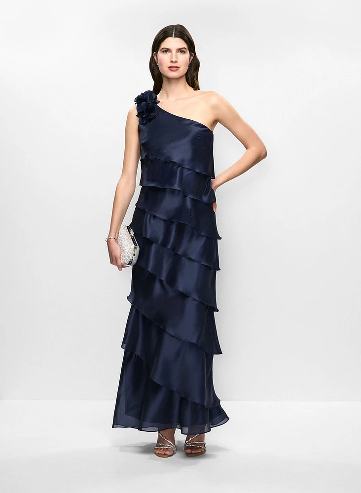 One-Shoulder Tiered Evening Dress