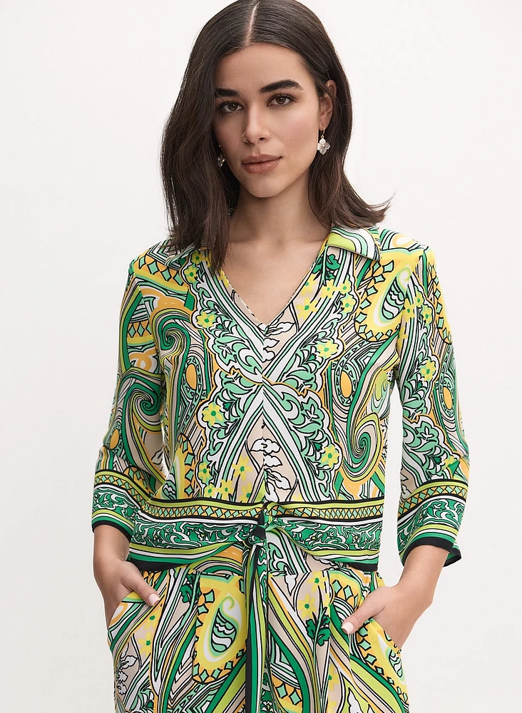 Joseph Ribkoff - Tied-Hem Paisley Print Blouse