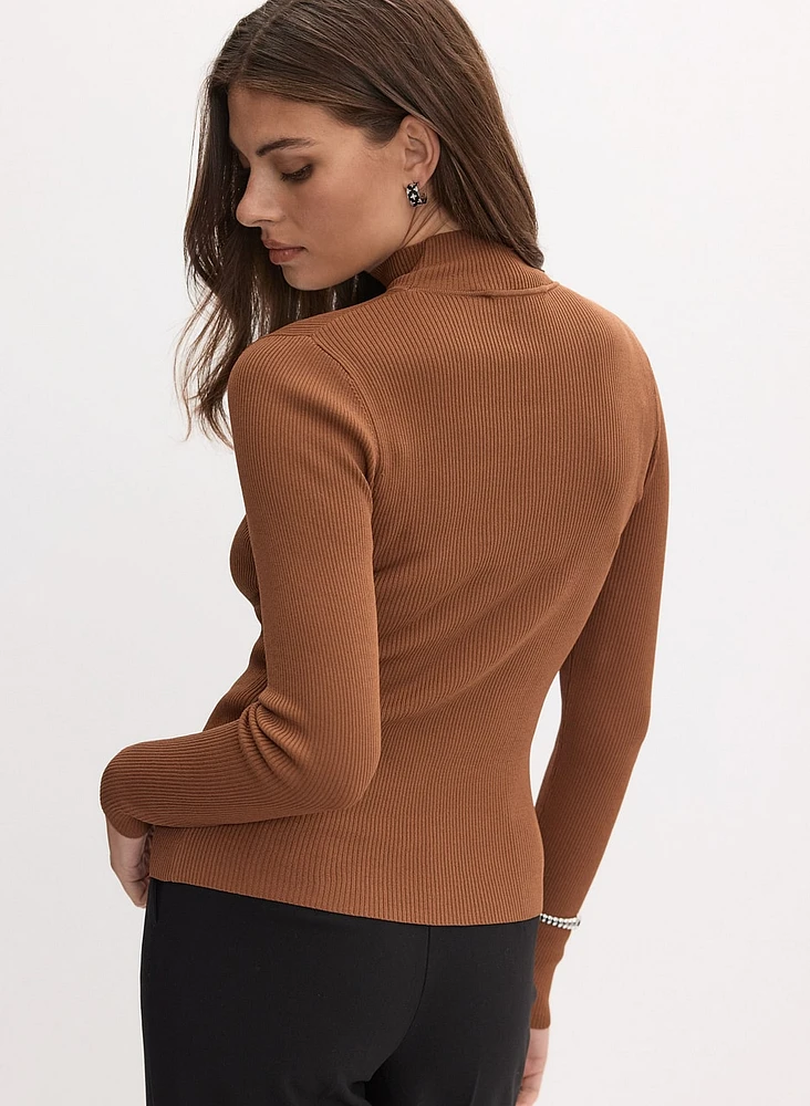 Sheer Detail Mock Neck Sweater