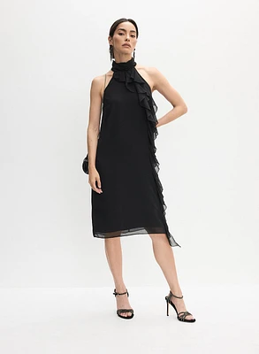 Ruffle Detail High Neck Dress