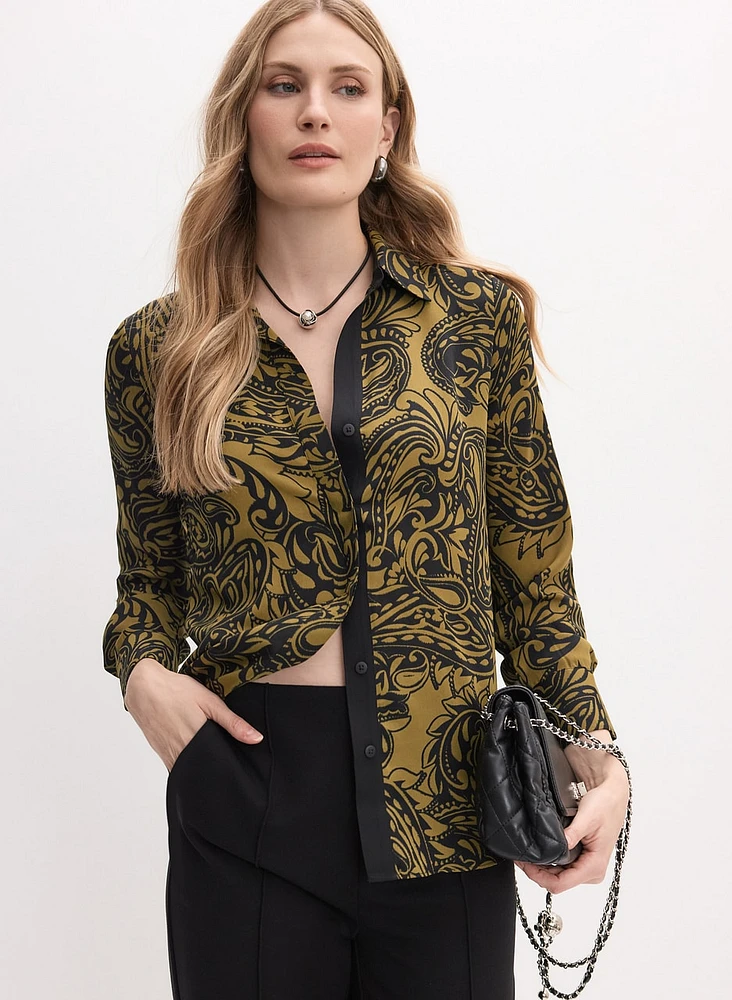 Paisley Print Button-Up Blouse