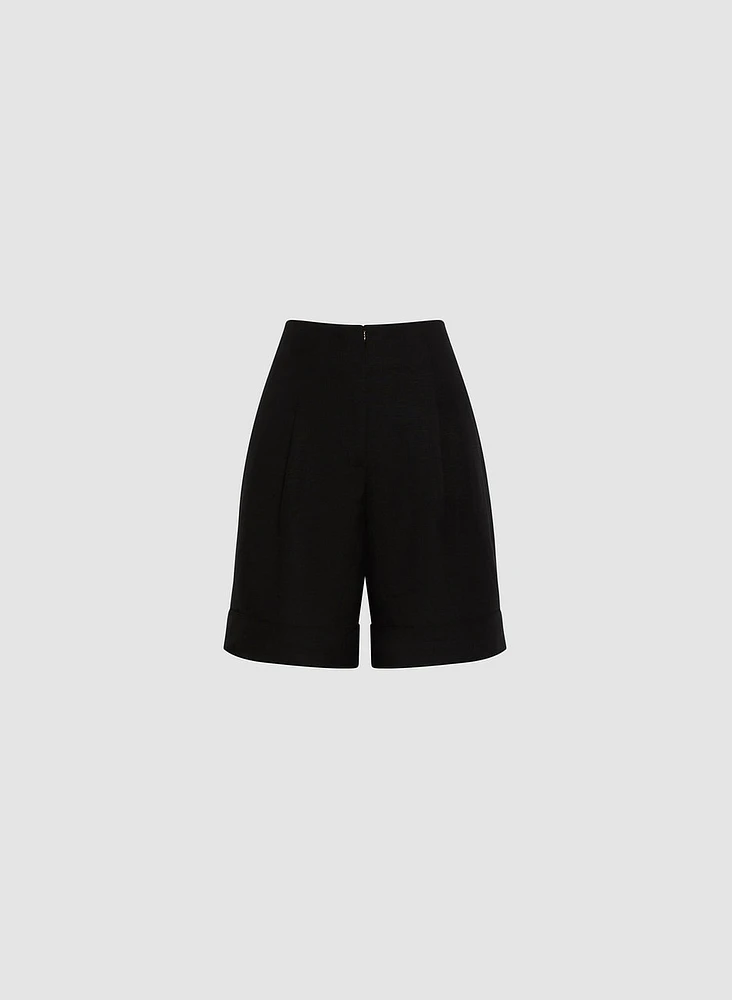Short taille haute en mélange de lin