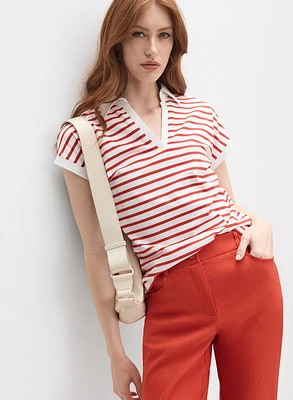 Striped Polo-Neck T-Shirt