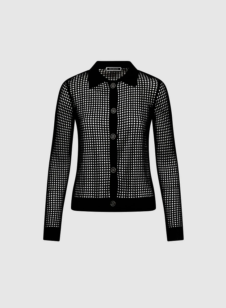 Open Weave Button-Up Sweater