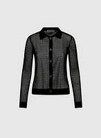 Open Weave Button-Up Sweater