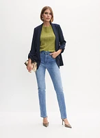 Shawl Collar Open Jacket & Rhinestone Detail Jeans