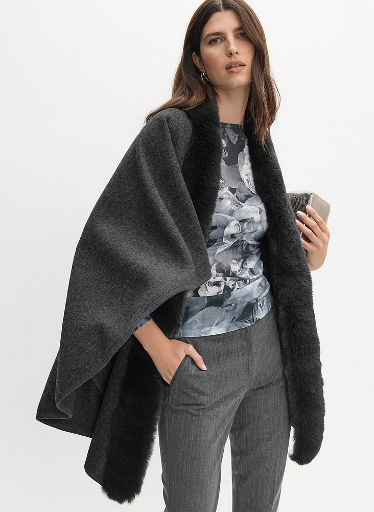 Faux Fur Collar Poncho