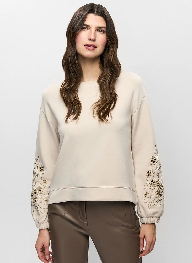 Floral Appliqué Crew Neck Sweater