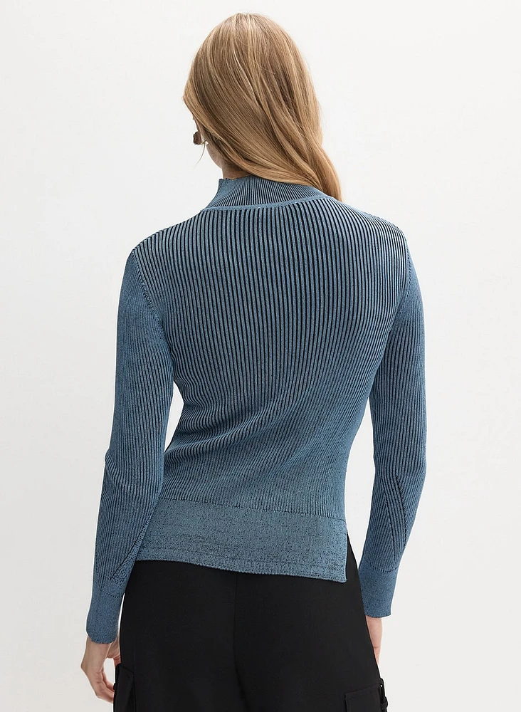 Two-Tone Rib Knit Pullover