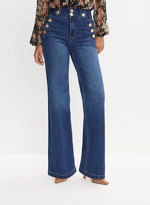 Embossed Button Detail Jeans