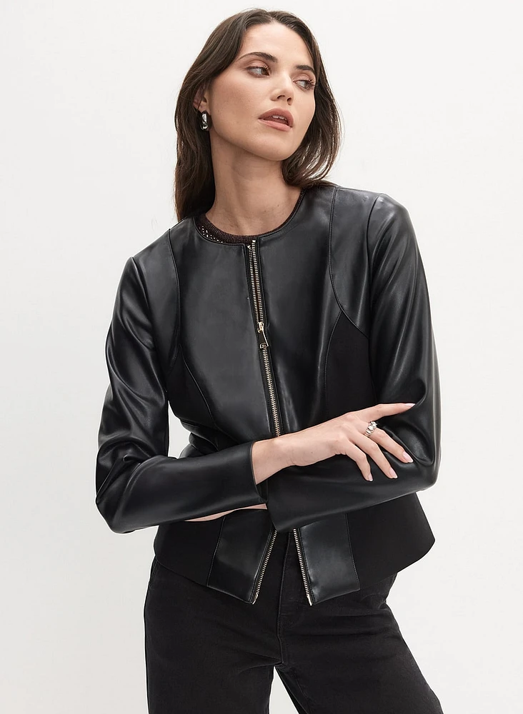 Zip-Front Vegan Leather Jacket