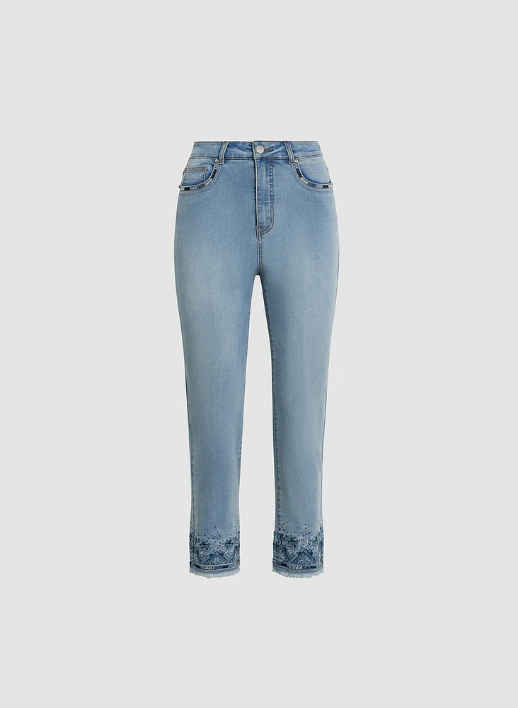 Embroidered Hem Cropped Jeans