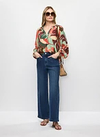 Blouse à manches bouffantes et motif géométrique