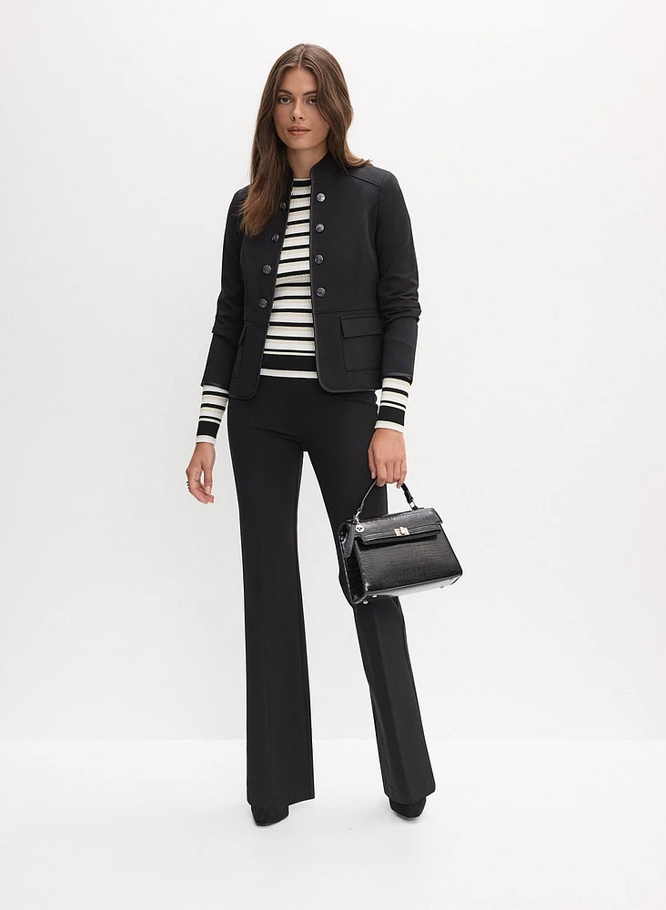 Stand Collar Jacket & Chain Trim Bootcut Pants