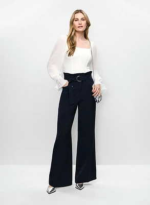 Square Neck Top & Belted Wide Leg Pants